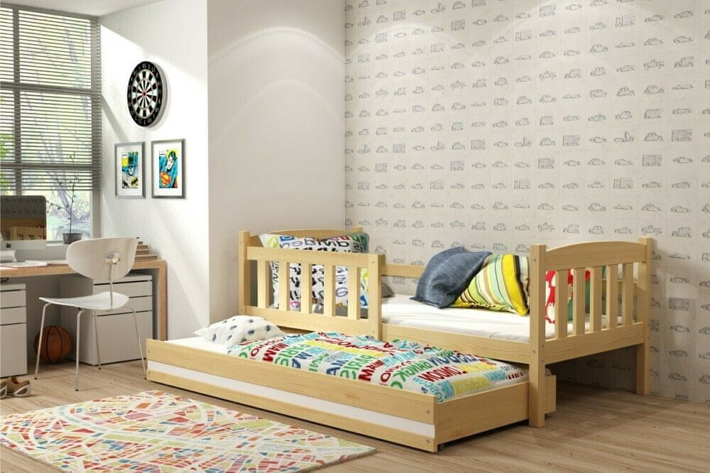 eoshop Detská posteľ s prístelkou KUBUS 2 80x190 cm, borovica/biela (Voľba matraca: Penový matrac)